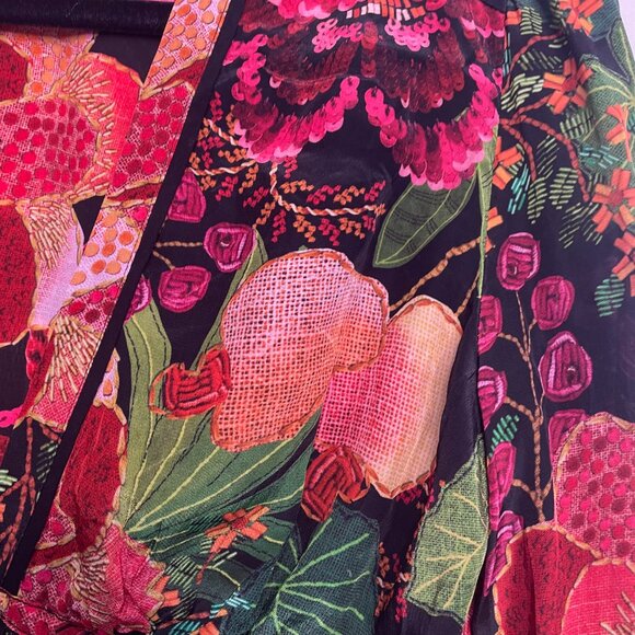 Farm Rio Floral Boho Blouse size M Multicolor Peasant Top w/ Tassel Tie - Picture 4 of 9